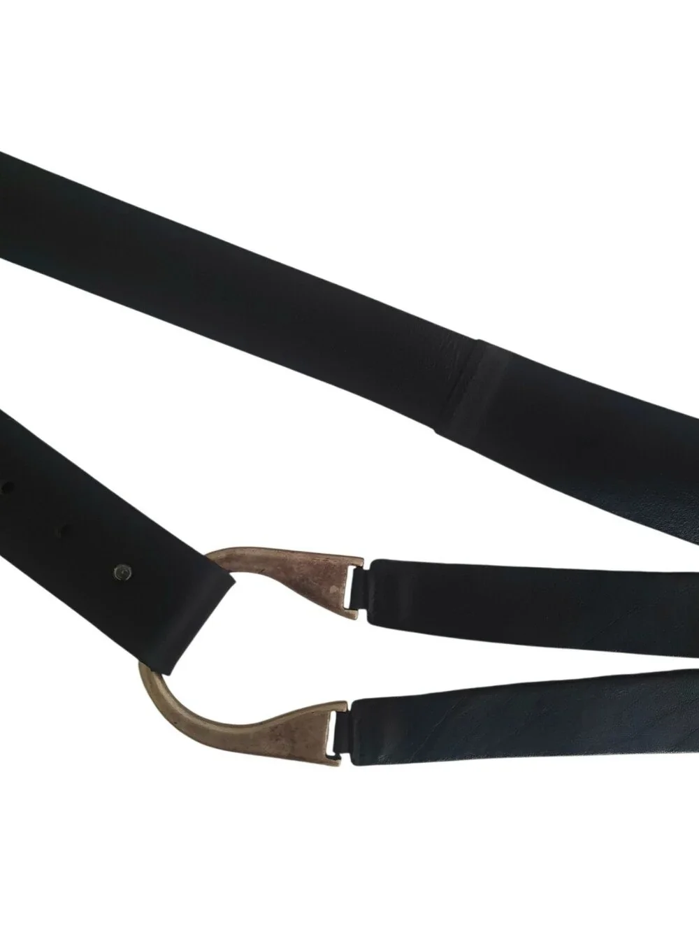 J. JILL Black Leather Asymmetric Wide Hip Belt Antique Silver Hardware Sz XL USA